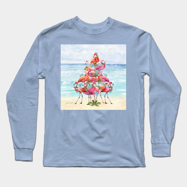 Coastal Christmas Flamingo B Long Sleeve T-Shirt by Jean Plout Designs